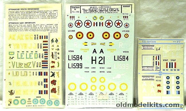 Microscale 1/72 72-140 Hawker Hurricanes / ABT RAF Hurricane RAF Baders Battle of Britain Aircraft and Indian Air Force No.1 FS 1944 / ESCI Hurricanes Decals plastic model kit